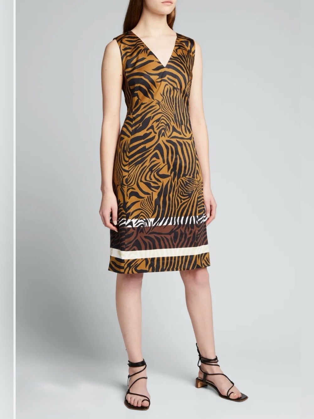Kobi Halperin Nova Zebra Print‎ Shift Dress Medium Sleeveless Designer Brown